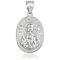 Sterling Silver Saint Nectarios Medallion Charm Pendant Necklace