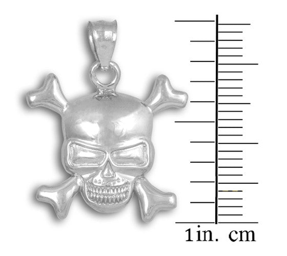 Sterling Silver Skull and Bones Pendant Necklace