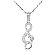 925 Sterling Silver Treble Clef CZ Music Pendant Necklace