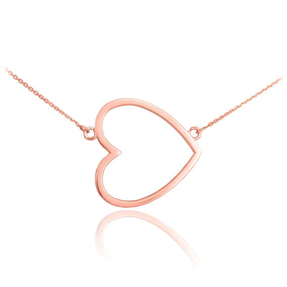 14K Gold Sideways Open Heart Necklace (Available in Yellow, Rose and White Gold)