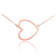 14K Gold Sideways Open Heart Necklace (Available in Yellow, Rose and White Gold)