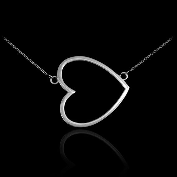 14K Gold Sideways Open Heart Necklace (Available in Yellow, Rose and White Gold)