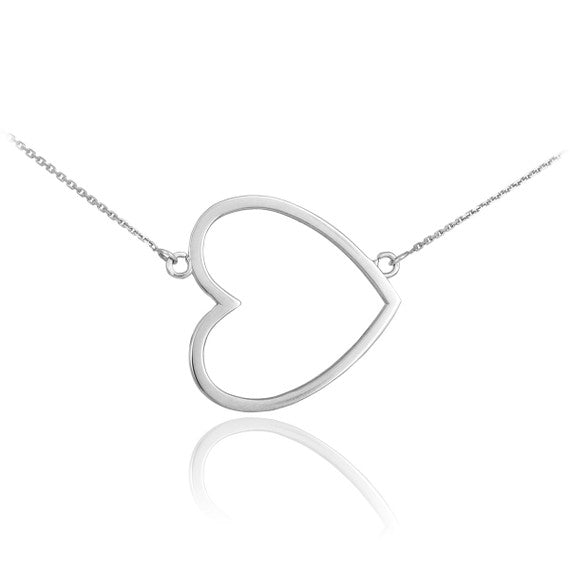 14K Gold Sideways Open Heart Necklace (Available in Yellow, Rose and White Gold)