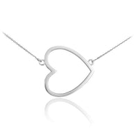 14K Gold Sideways Open Heart Necklace (Available in Yellow, Rose and White Gold)
