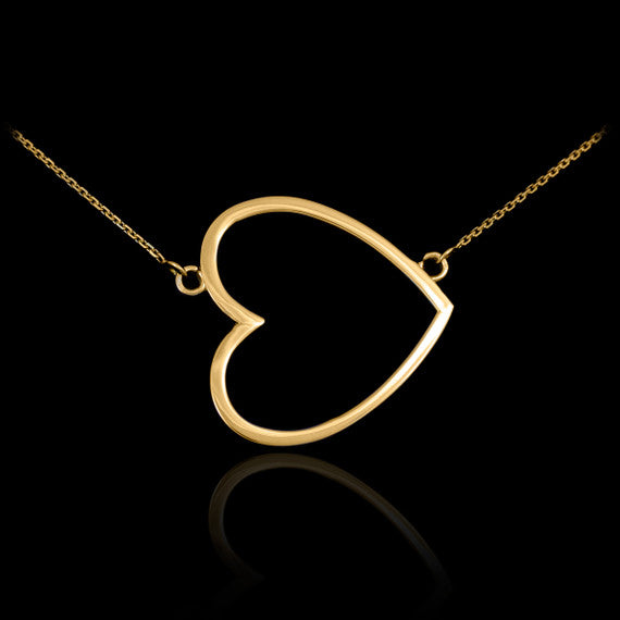 14K Gold Sideways Open Heart Necklace (Available in Yellow, Rose and White Gold)