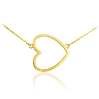 14K Gold Sideways Open Heart Necklace (Available in Yellow, Rose and White Gold)