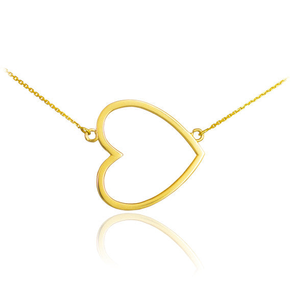 14K Gold Sideways Open Heart Necklace (Available in Yellow, Rose and White Gold)
