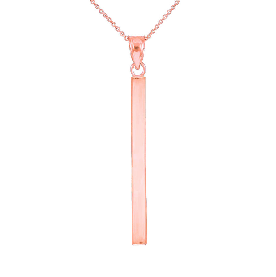 Solid Gold Vertical Bar Pendant Necklace (Available in Yellow, Rose and White Gold)