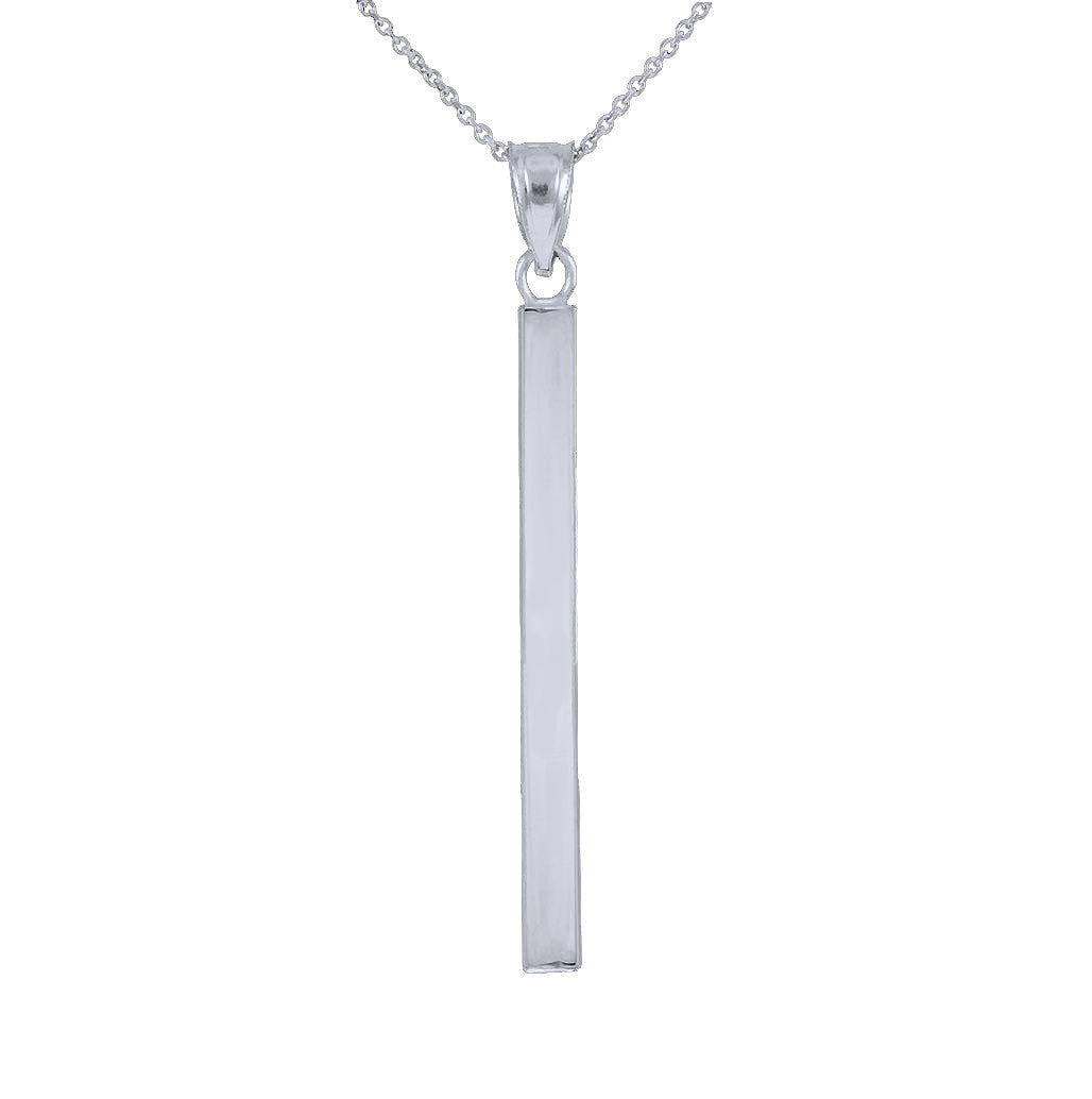 Solid Gold Vertical Bar Pendant Necklace (Available in Yellow, Rose and White Gold)