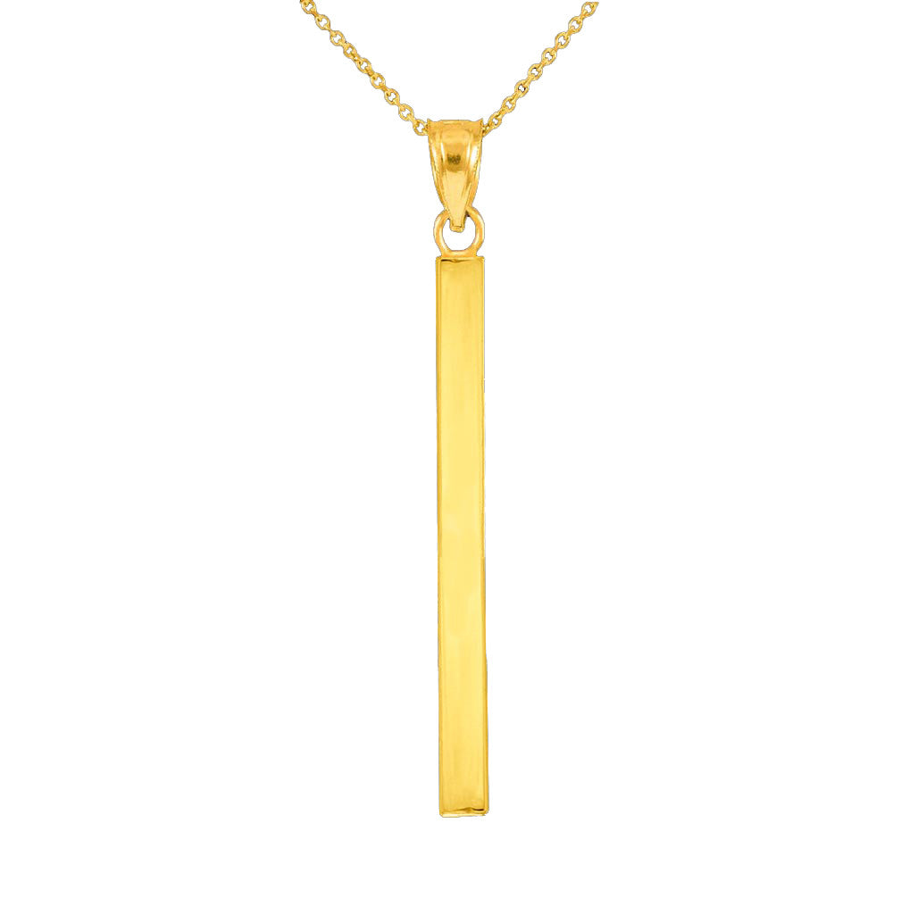 Solid Gold Vertical Bar Pendant Necklace (Available in Yellow, Rose and White Gold)