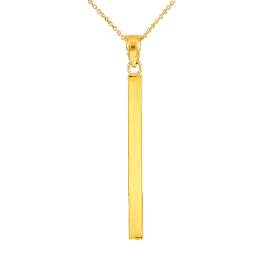 Solid Gold Vertical Bar Pendant Necklace (Available in Yellow, Rose and White Gold)