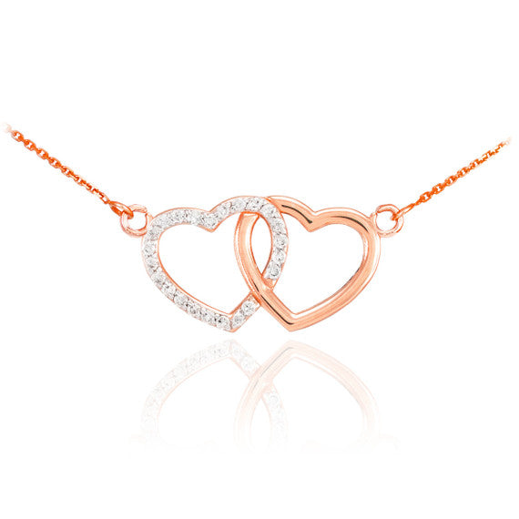 14K Gold Double Heart Diamond Necklace (Available in Yellow, Rose and White Gold)