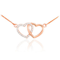 14K Gold Double Heart Diamond Necklace (Available in Yellow, Rose and White Gold)