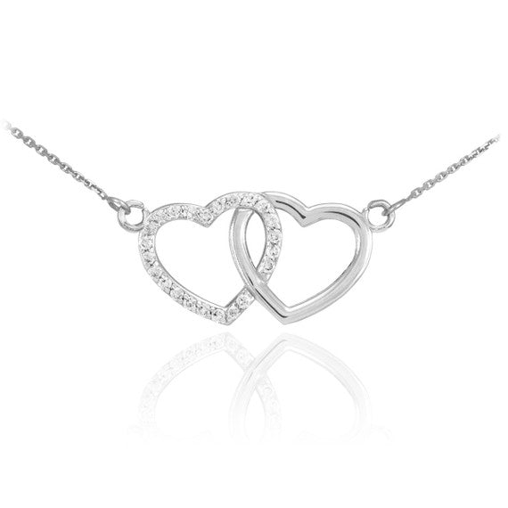 14K Gold Double Heart Diamond Necklace (Available in Yellow, Rose and White Gold)