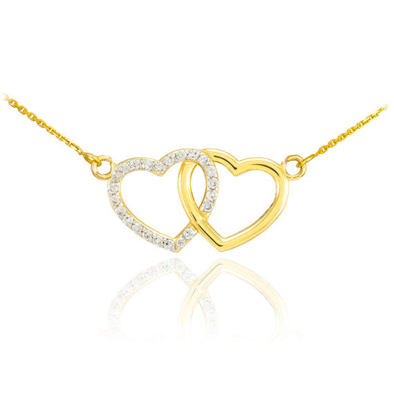 14K Gold Double Heart Diamond Necklace (Available in Yellow, Rose and White Gold)