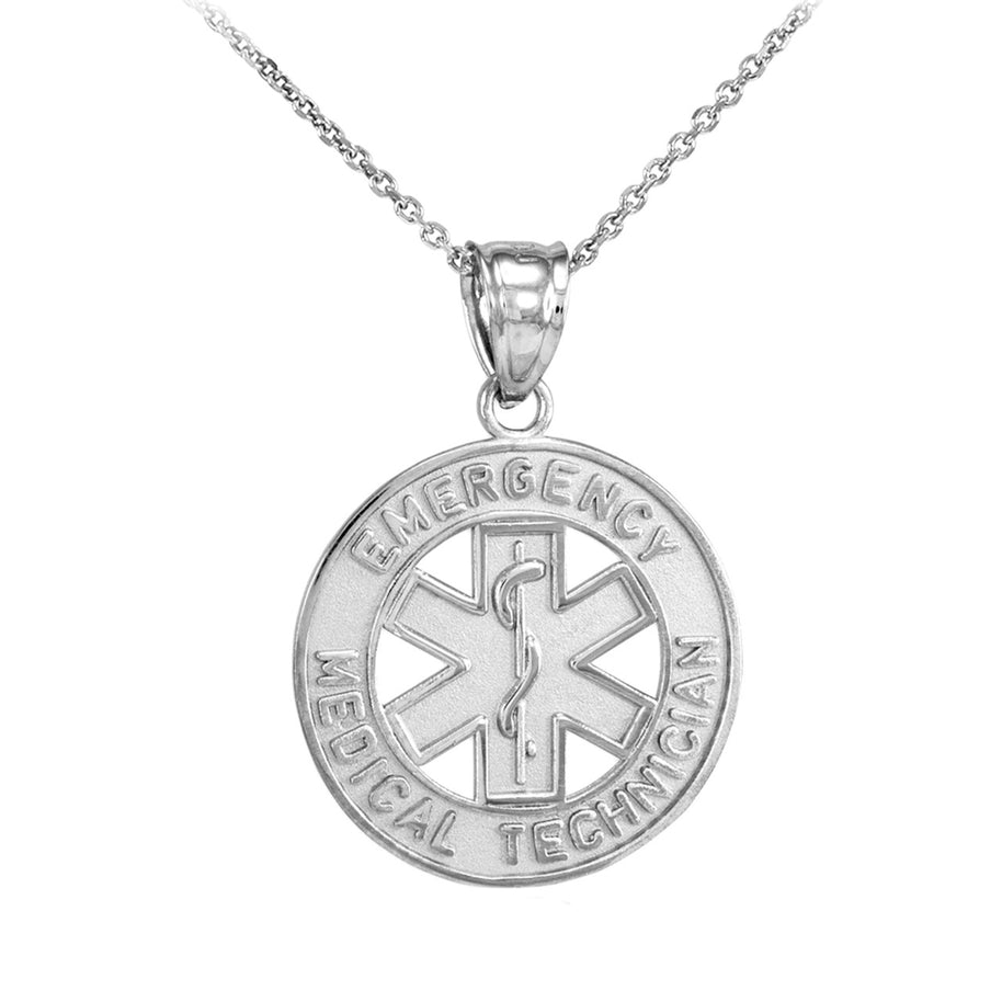 Sterling Silver EMT Medical Charm Pendant Necklace