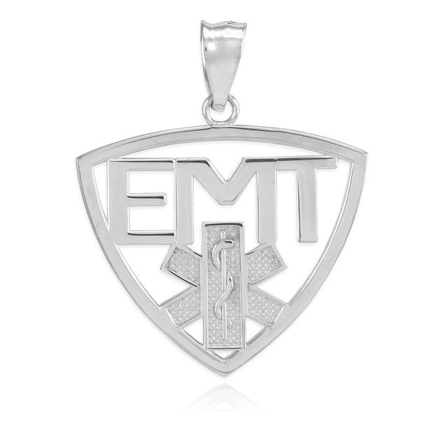 Polished Sterling Silver EMT Emergency Medical Technician Pendant Necklace