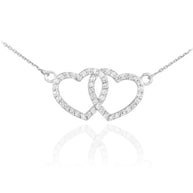 14K White Gold Diamond Studded Double Heart Necklace 0.50ct