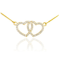 14K Gold Diamond Studded Double Heart Necklace 0.50ct