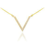 14K Yellow Gold Diamond Studded V Necklace