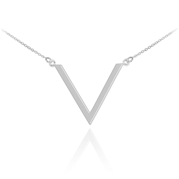 .925 Polished Sterling Silver Letter "V" Shaped Initial Chevron Necklace