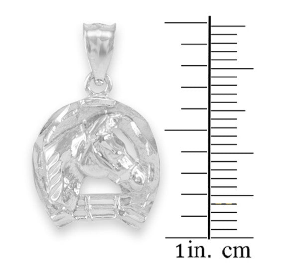 Silver Horseshoe with Horse Head Charm Pendant Necklace