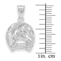 Silver Horseshoe with Horse Head Charm Pendant Necklace