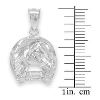 Gold Horseshoe with Horse Head Charm Pendant Necklace (Yellow, White and Rose)