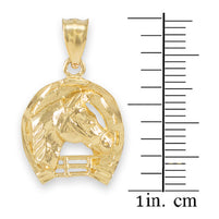 Gold Horseshoe with Horse Head Charm Pendant Necklace (Yellow, White and Rose)