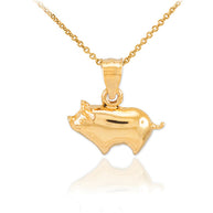 Gold Pig Charm Pendant Necklace(Available in Yellow/Rose/White Gold)