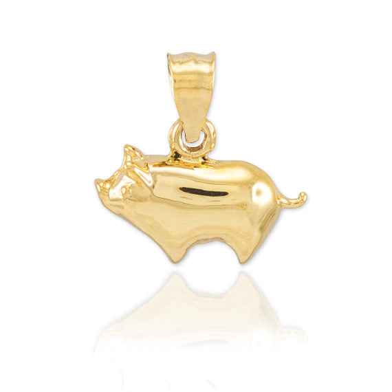 Gold Pig Charm Pendant Necklace(Available in Yellow/Rose/White Gold)