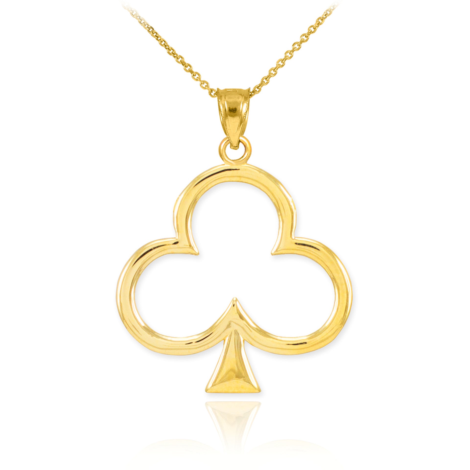 Gold 3 Leaf Clover Lucky Shamrock Clubs Pendant Necklace (Available in Yellow, Rose and White Gold)