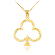 Gold 3 Leaf Clover Lucky Shamrock Clubs Pendant Necklace (Available in Yellow, Rose and White Gold)