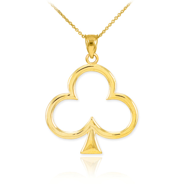 Gold 3 Leaf Clover Lucky Shamrock Clubs Pendant Necklace (Available in Yellow, Rose and White Gold)