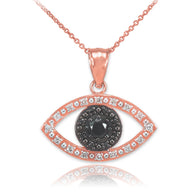 Gold Evil Eye Pendant Necklace with Clear and Black Diamonds(Available In Yellow/Rose/White Gold)