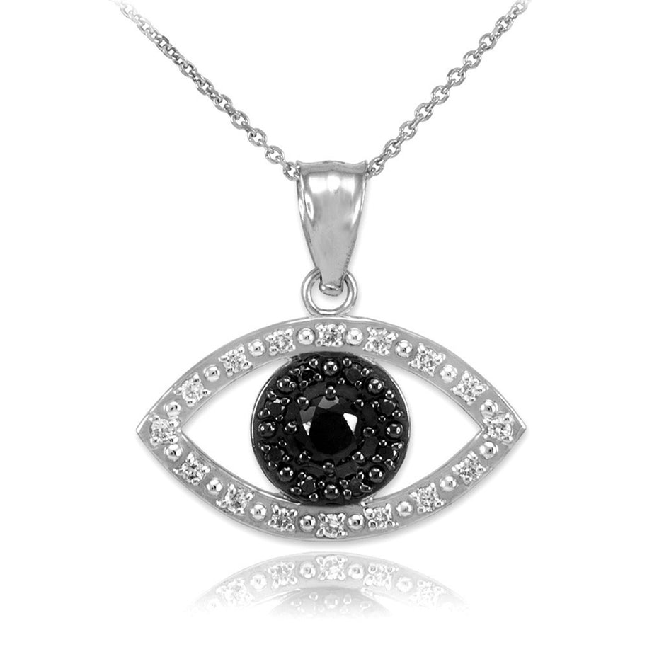 Gold Evil Eye Pendant Necklace with Clear and Black Diamonds(Available In Yellow/Rose/White Gold)