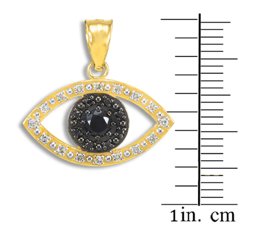 Gold Evil Eye Pendant Necklace with Clear and Black Diamonds(Available In Yellow/Rose/White Gold)