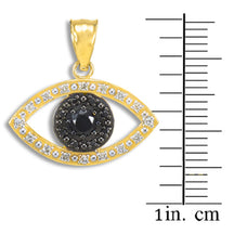 Gold Evil Eye Pendant Necklace with Clear and Black Diamonds(Available In Yellow/Rose/White Gold)