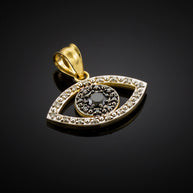 Gold Evil Eye Pendant Necklace with Clear and Black Diamonds(Available In Yellow/Rose/White Gold)