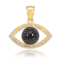 Gold Evil Eye Pendant Necklace with Clear and Black Diamonds(Available In Yellow/Rose/White Gold)