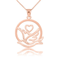 Two-Tone Gold Dove with Heart Pendant Necklace