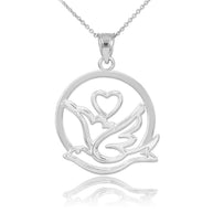 Two-Tone Gold Dove with Heart Pendant Necklace