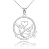Sterling Silver Dove with Heart Pendant Necklace