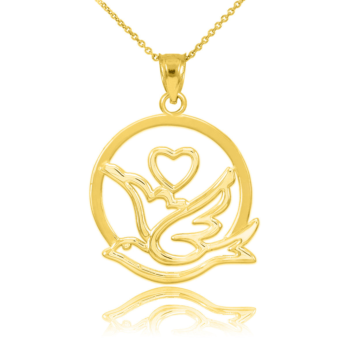 Two-Tone Gold Dove with Heart Pendant Necklace