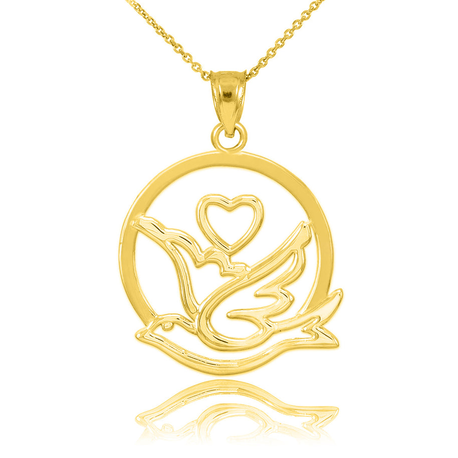 Two-Tone Gold Dove with Heart Pendant Necklace