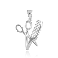 Sterling Silver Scissors and Comb Pendant Necklace