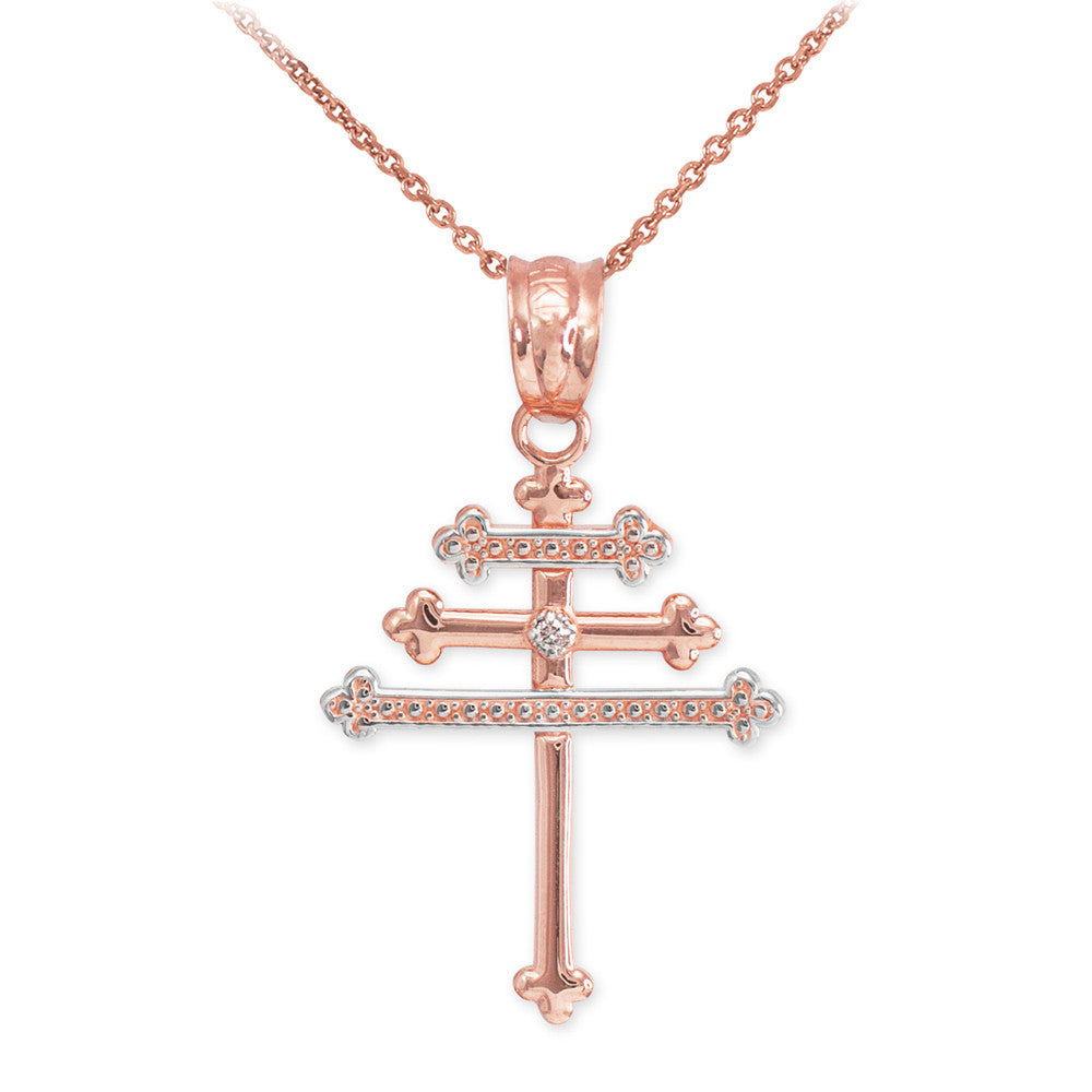 Gold Diamond Maronite Aramaic Cross Necklace (Available in Yellow/Rose/White Gold)