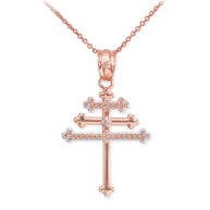 Gold Diamond Maronite Aramaic Cross Necklace (Available in Yellow/Rose/White Gold)