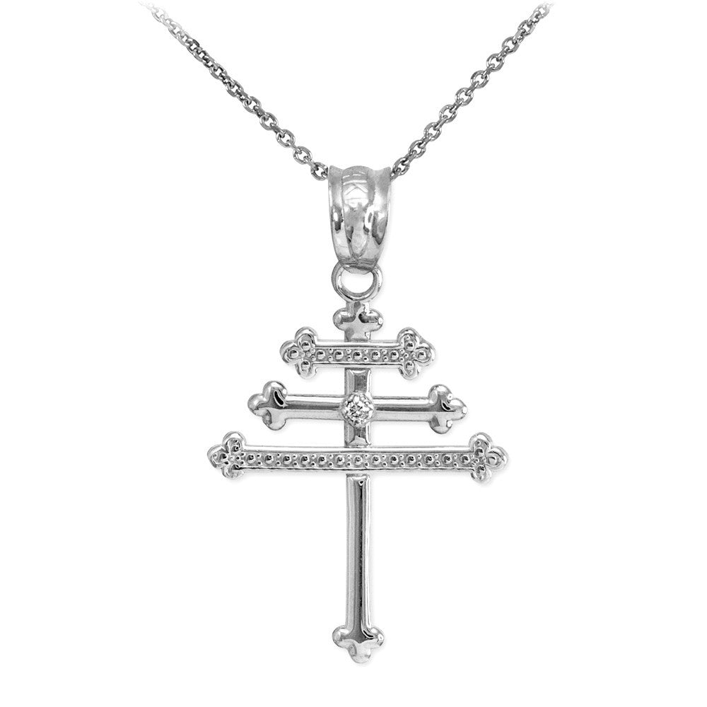 Gold Diamond Maronite Aramaic Cross Necklace (Available in Yellow/Rose/White Gold)