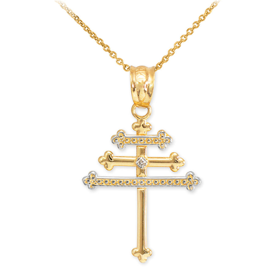 Gold Diamond Maronite Aramaic Cross Necklace (Available in Yellow/Rose/White Gold)